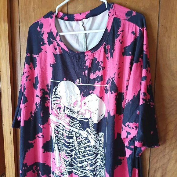 plus size womens pink black skeletons L' amoureux short sleeve top size 4X - Picture 4 of 6
